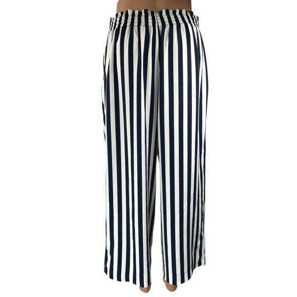 Zara Basic Women's Navy Blue White High Waisted Wide Leg Cropped Pants Size M - Picture 3 of 5